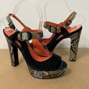 Via Spiga Platform Suede Snakeskin Sandals Heels